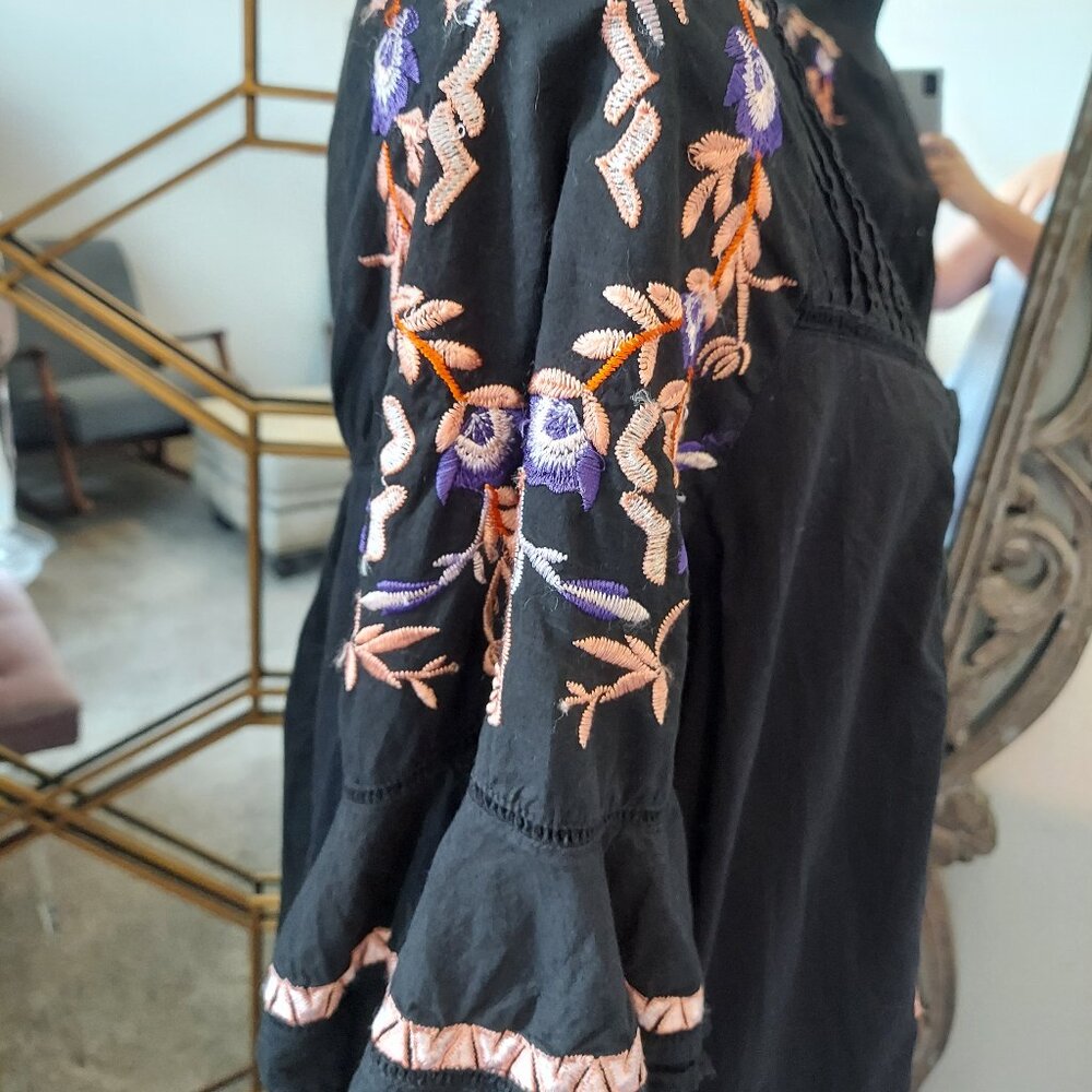 Free People Black Dress w/ Floral Embroidery - Picture 8 of 10